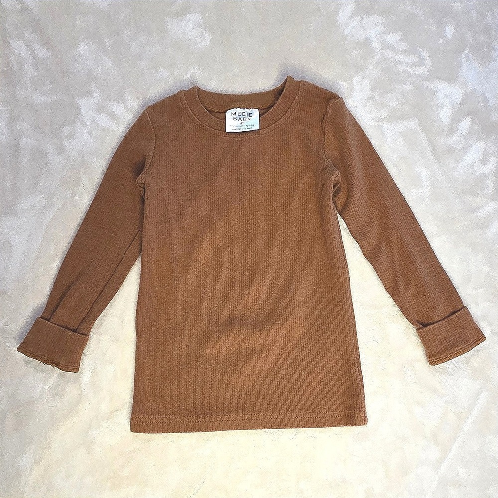 Mebie Baby 4T Ribbed Long Sleeve Top Rust Brown Spring Minimalist‎ Basic